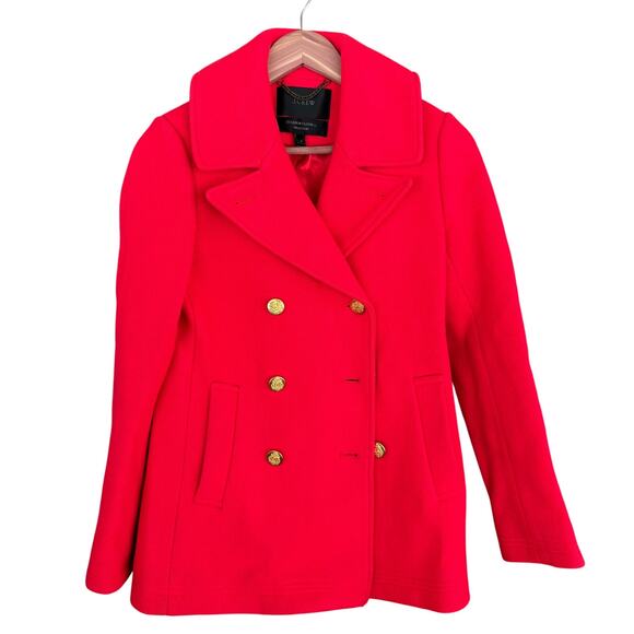 J Crew Majesty Stadium Cloth Peacoat 0 49360 Red Double Breasted Coat Wool - Picture 4 of 9